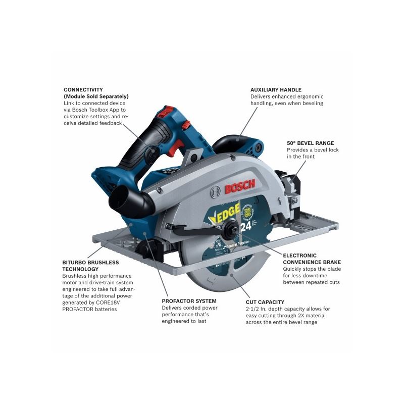 Bosch GKS18V-25GCN PROFACTOR 18V Strong Arm Connected-Ready 7-1/4 In. Circular Saw with Track Compatibility (Bare Tool)