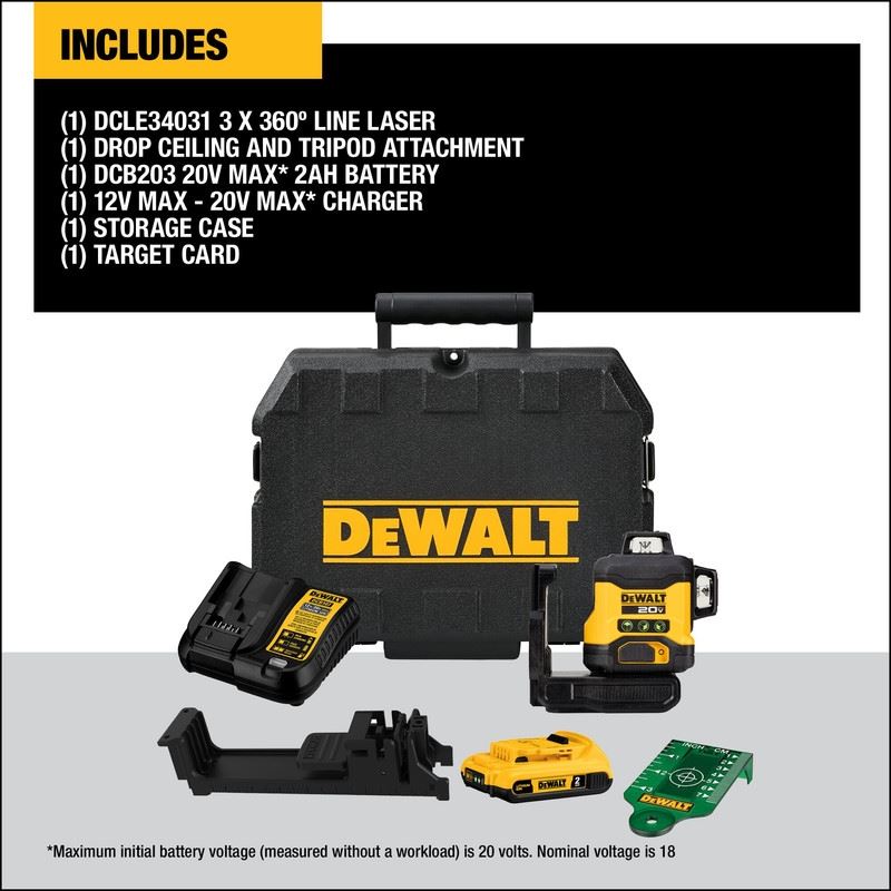 DEWALT DCLE34031D1 20V 3x360 Line Laser Kit