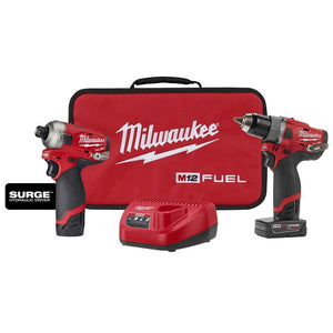 2582-22 M12 FUEL 12 Volt Lithium-Ion Brushless Cordless Hammer Drill and SURGE Hydraulic Impact Driver Combo Kit - 2 Tool