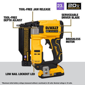 DEWALT DCN623D1 20V MAX XR, 23 GAUGE PIN NAILER - (2.0AH) W/ 1 BATTERY AND BAG