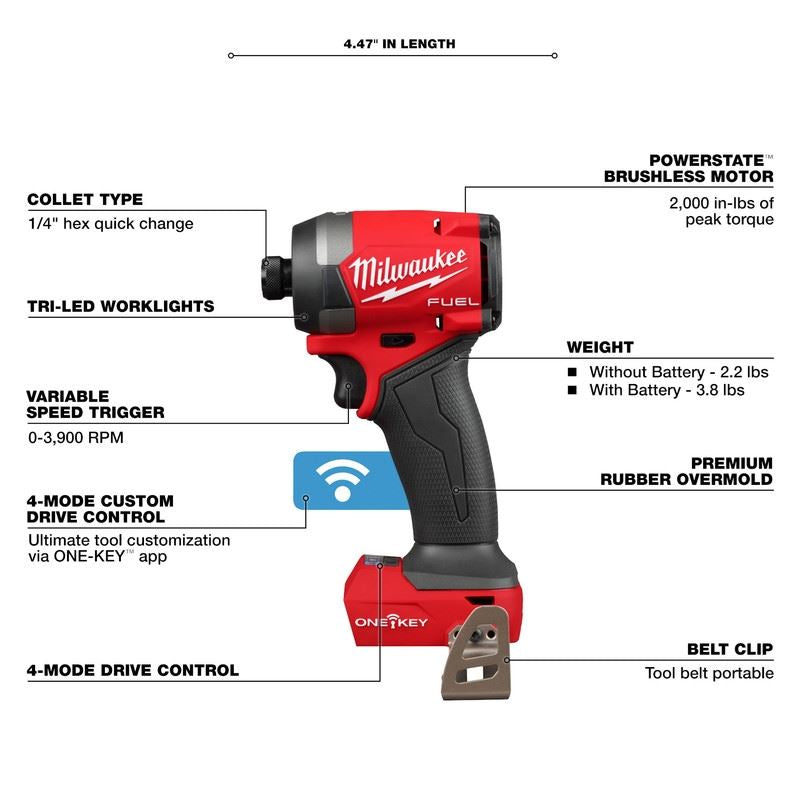 Milwaukee 2957-20 M18 FUEL 1/4in Hex Impact Driver w/ ONE-KEY