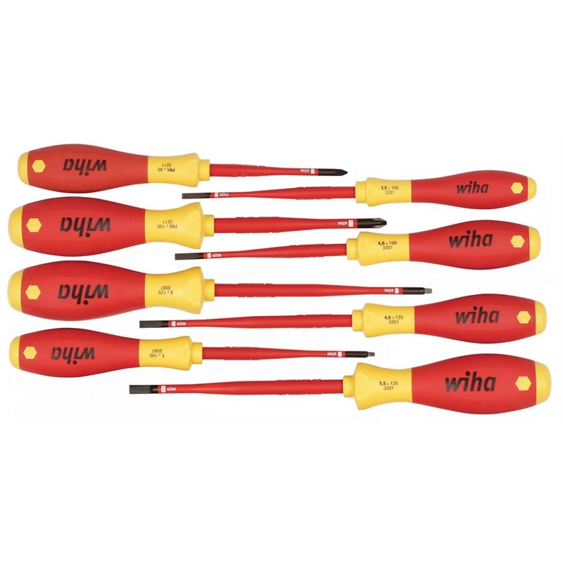 Wiha Insulated SlimLine Slotted/Phillips/Square Screwdrivers 8 Piece Set