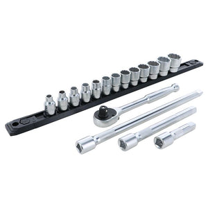 Wiha 33790 3/8 Inch Drive 12 Point Socket Set 1/4 to 7/8" with Ratchet and Extensions 13-Piece