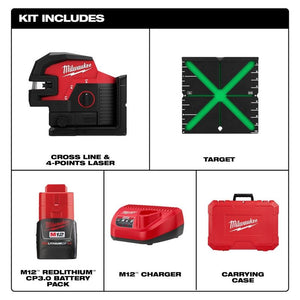 Milwaukee 3624-21 M12 Green Cross Line and 4-Points Laser Kit