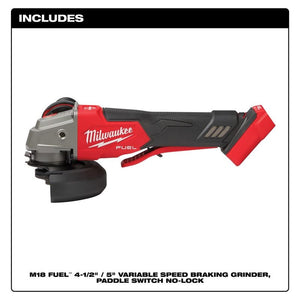 Milwaukee 2888-20 M18 FUEL 4-1/2in / 5in Variable Speed Braking Grinder, Paddle Switch No-Lock