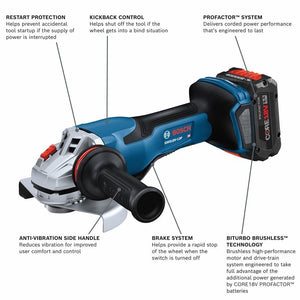 Bosch GWS18V-13PB14 PROFACTOR 18V Spitfire 5 - 6 In. Angle Grinder with Paddle Switch with (1) CORE 18V 8.0 Ah PROFACTOR Performance Battery