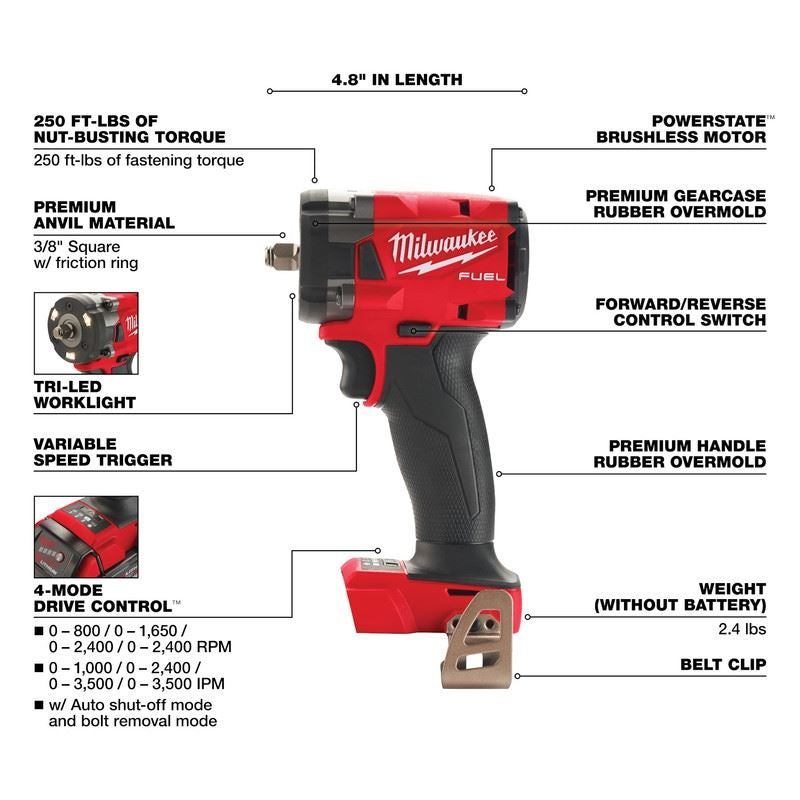 Milwaukee 2991-22 M18 FUEL Compact Impact Wrench and Grinder 2 Tool Combo Kit