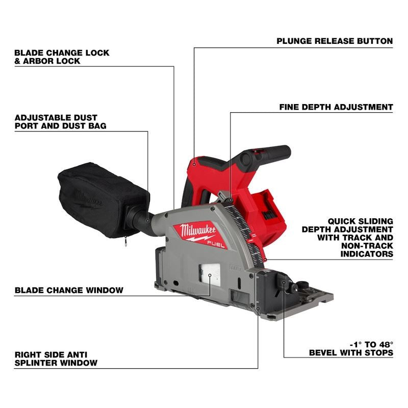 Milwaukee 2831-20 M18 FUEL 18 Volt Lithium-Ion Brushless Cordless 6-1/2 in. Plunge Track Saw - Tool Only