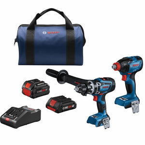 Bosch GXL18V-260B26 18V 2-Tool Combo Kit with Connected-Ready 1/2 In. Hammer Drill/Driver, Connected-Ready Two-In-One 1/4 In. and 1/2 In. Bit/Socket Impact Driver/Wrench, (1) CORE 18V 8.0 Ah Performance Battery and (1) CORE 18V 4.0 Ah Compact Battery