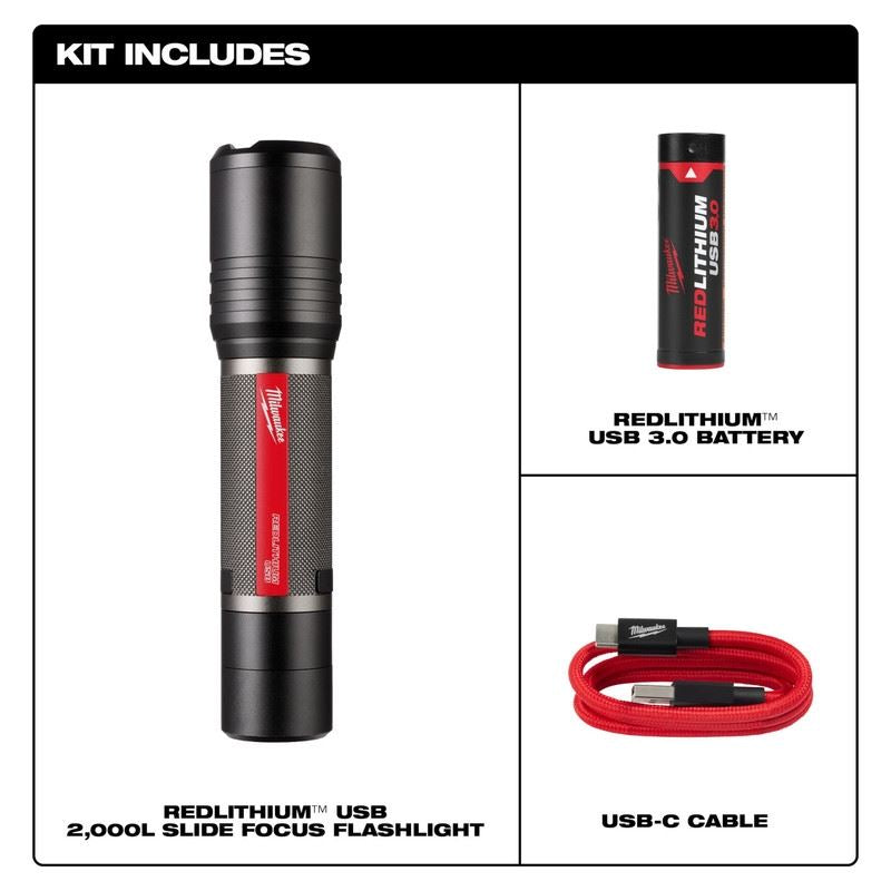 Milwaukee 2162-21 RLUSB 2000L SLIDE FOCUS FLASHLIGHT