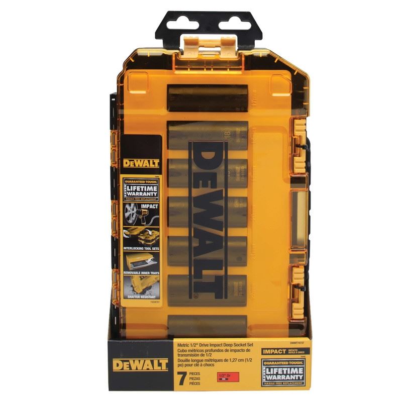 DEWALT DWMT74737 7 Pc. 1/2 in. Drive Deep Impact Metric Socket Set