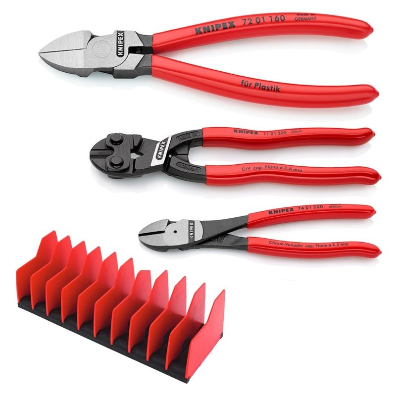 Knipex 9K 00 80 137 US - 3 Piece Cutting Pilers set- with FREE 10 Piece Tool Holder