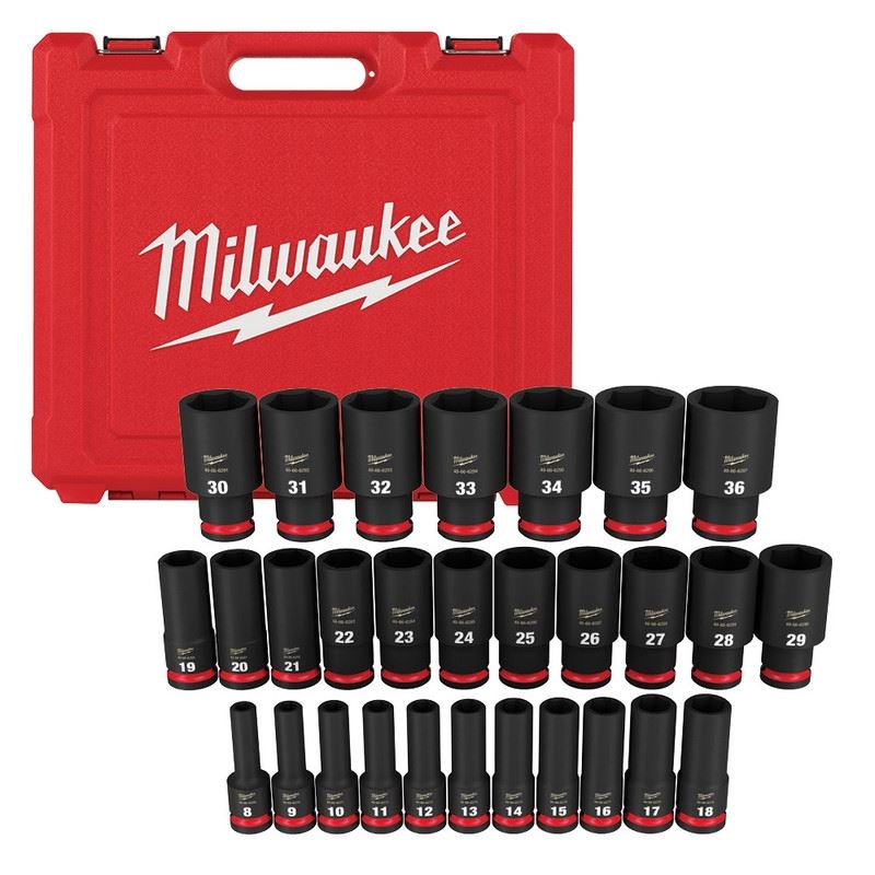 Milwaukee 49-66-7015 29PC SHOCKWAVE Impact Duty 1/2in Drive Metric Deep 6 Point Socket Set