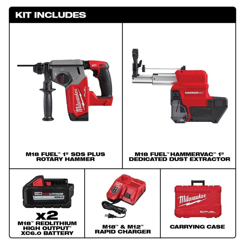 Milwaukee 2912-22DE M18 FUEL 1 in SDS Plus Rotary Hammer Dust Extractor Kit