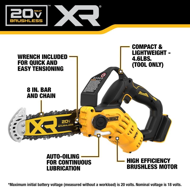 DEWALT DCCS623B 20V MAX 8 in. Brushless Cordless Pruning Chainsaw (Tool Only)