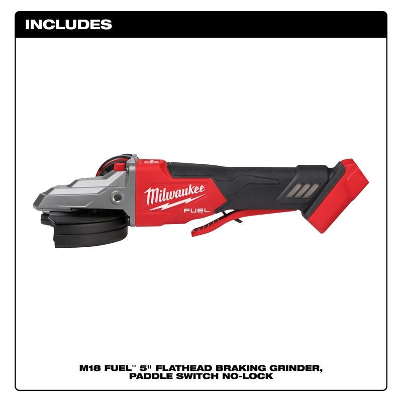 Milwaukee 2886-20 M18 FUEL 5in Flathead Braking Grinder, Paddle Switch No-Lock