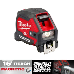 Milwaukee 48-22-0428 25ft Compact Wide Blade Magnetic Tape Measure w/ Rechargeable 100L Light