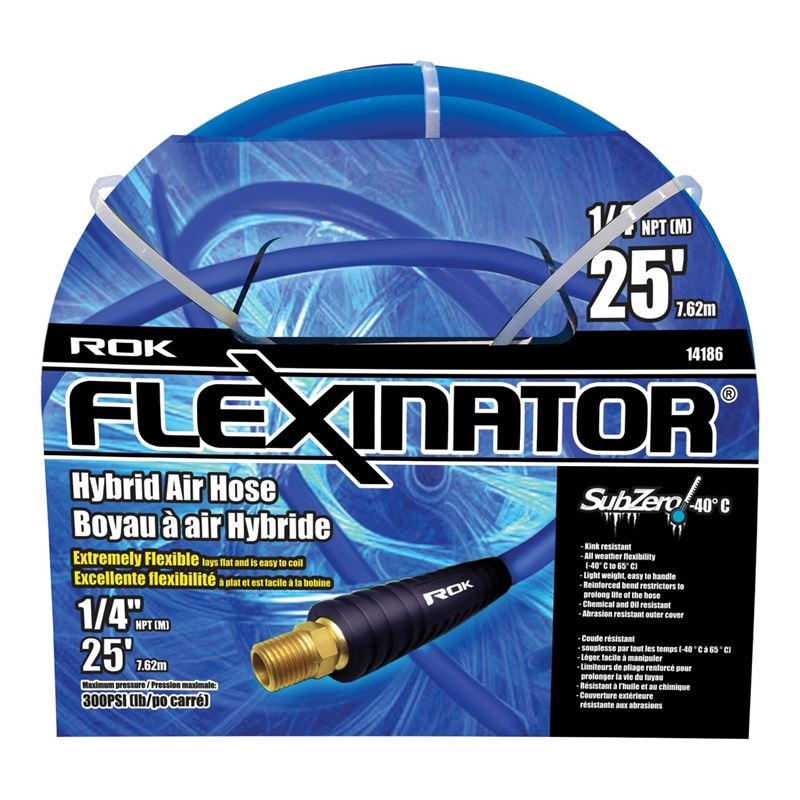 ROK FLEX-14186 1/4 in x 25 Ft FLEXINATOR Hybrid Air Hose Blue