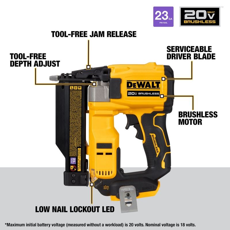 DEWALT DCN623B ATOMIC COMPACT SERIES 20V MAX Brushless Cordless 23 Ga. Pin Nailer (Tool Only)