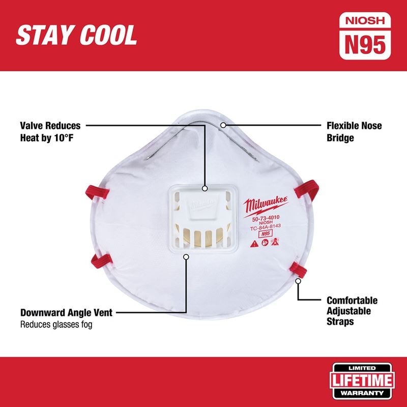 Milwaukee 48-73-4014 10PK Valved N95 Respirator