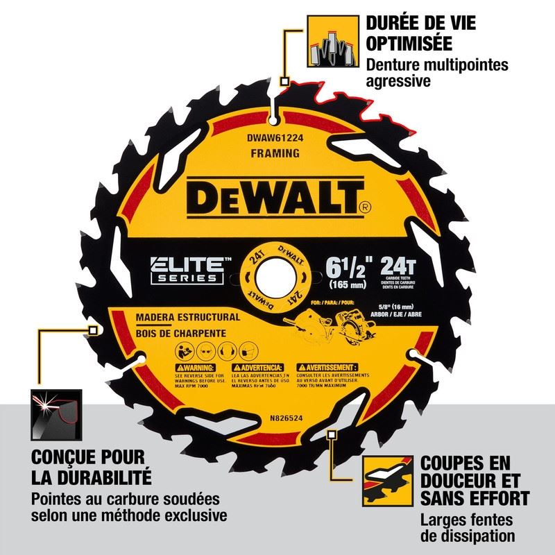 DEWALT DWAW61224  6-1/2in 24T ELITE SERIES Circular Saw Blade