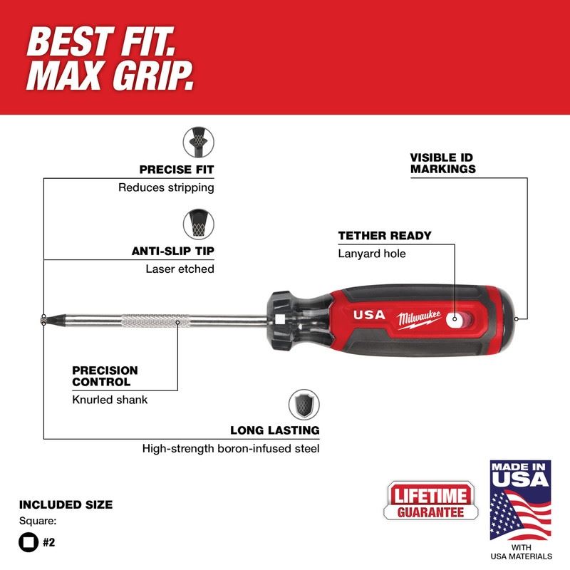 Milwaukee MT218 #2 Square 4in Cushion Grip Screwdriver (USA)