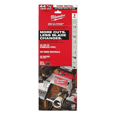 Milwaukee 48-39-0611 44-7/8 in. 12/14 TPI Deep Cut Portable Extreme Thin Metal Cutting Band Saw Blade - 3 Pack