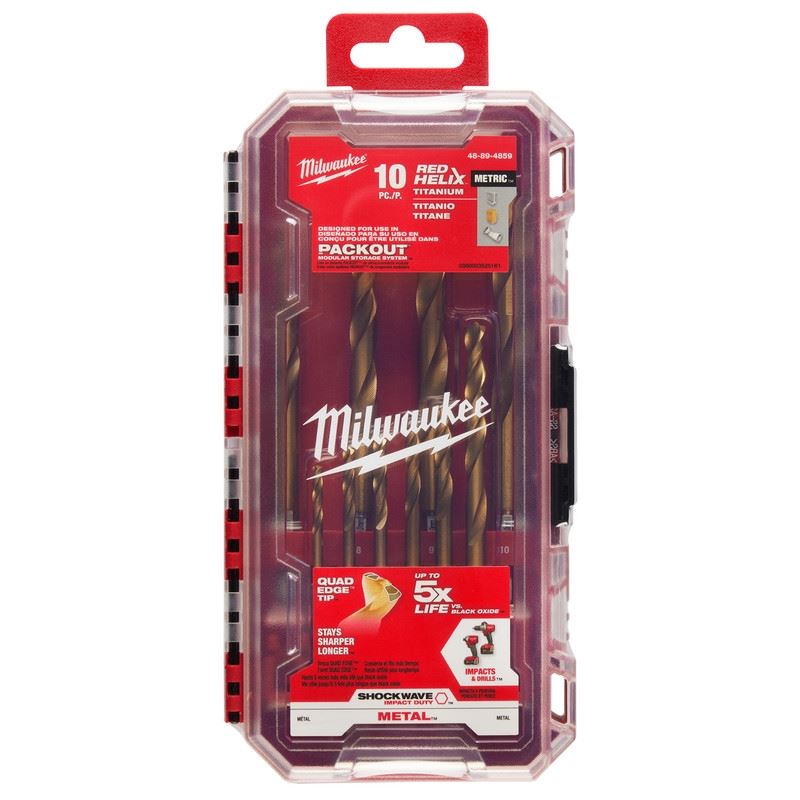 Milwaukee 48-89-4859 SHOCKWAVE Impact Duty RED HELIX Titanium Metric Drill Bit  Set - 10PC