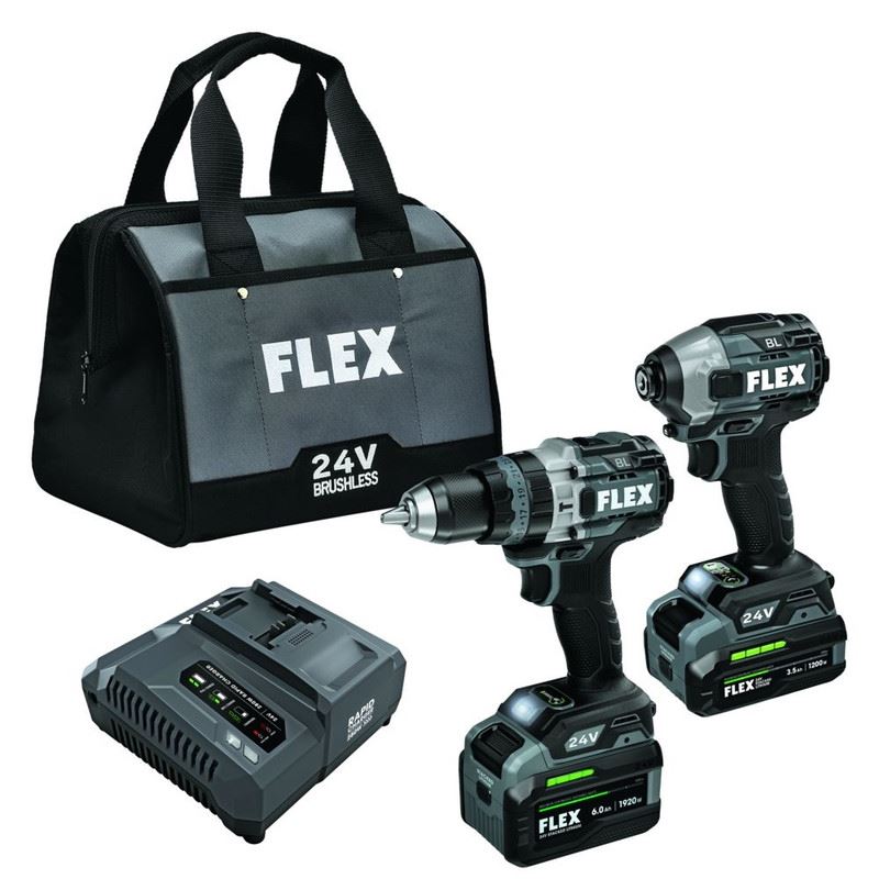 FLEX FXM202-2G 24V 2 Tool Stacked-Lithium Kit, Turbo Hammer Drill and Quick Eject Impact Driver