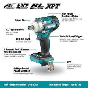 Makita DTW301XVZ  1/2in Cordless Impact Wrench with Brushless Motor