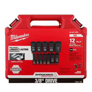 Milwaukee 49-66-7006 12PC SHOCKWAVE Impact Duty 3/8in Drive SAE Deep 6 Point Socket Set