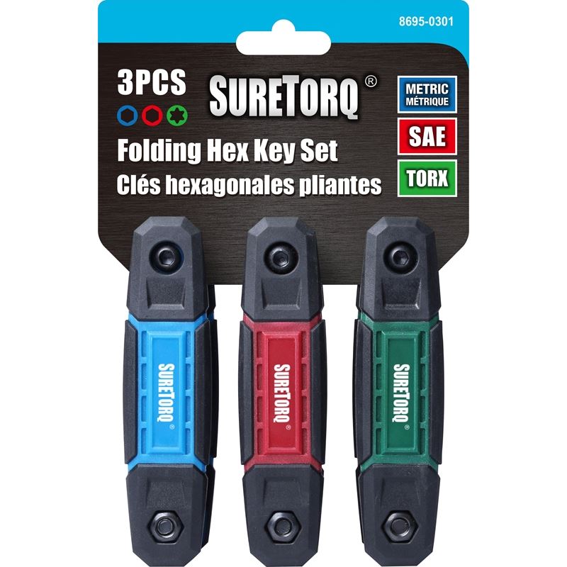 SURETORQ 8695-0301 3 PC Folding Hex Key Set (METRIC - SAE - TORX)