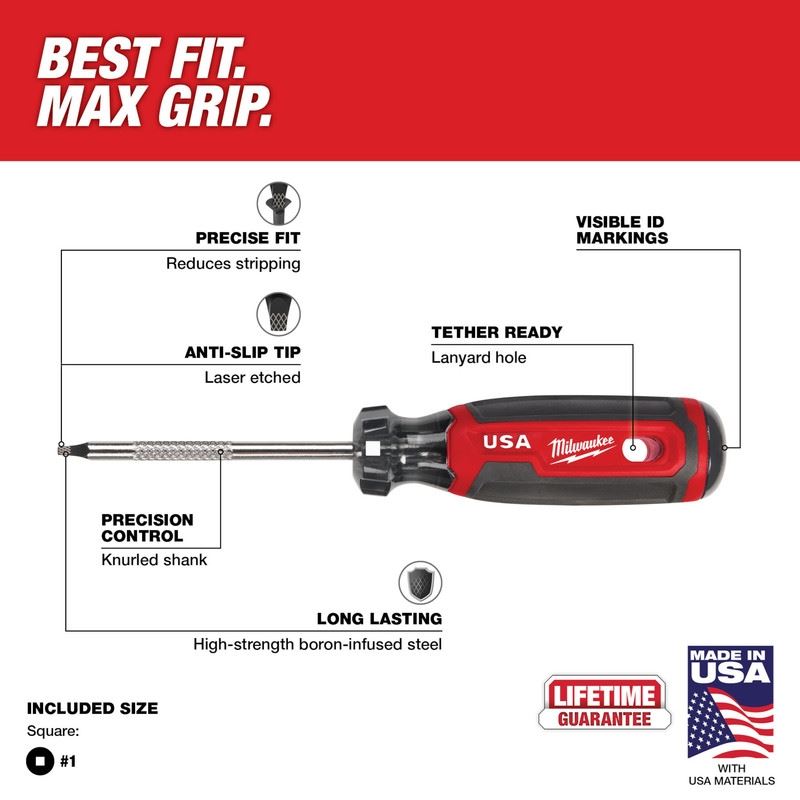 Milwaukee MT217 #1 Square 3in Cushion Grip Screwdriver (USA)