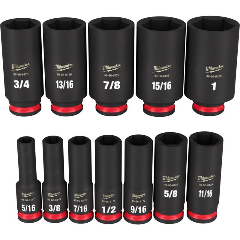 Milwaukee 49-66-7006 12PC SHOCKWAVE Impact Duty 3/8in Drive SAE Deep 6 Point Socket Set