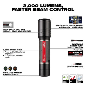 Milwaukee 2162-21 RLUSB 2000L SLIDE FOCUS FLASHLIGHT