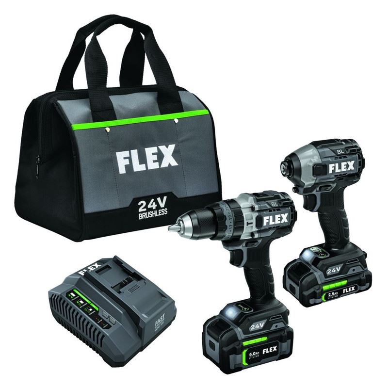 FLEX FXM204-2B 24V Brushless Drill Driver (Turbo Mode) and Impact Driver w/ Quick Eject Kit