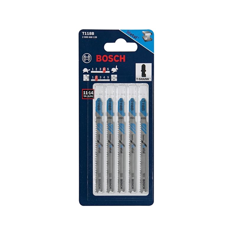 Bosch | T118B 5 Pieces 3-5/8" 11-14 TPI Basic for Metal T-Shank Jig Saw Blades