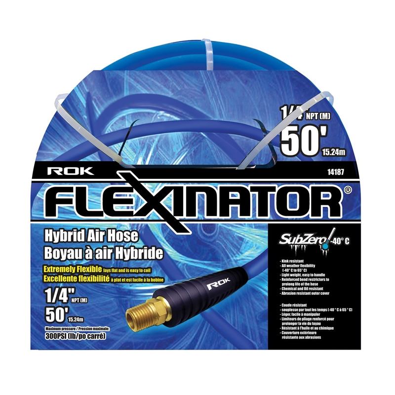 ROK FLEX-14187 1/4 in x 50 Ft FLEXINATOR Hybrid Air Hose Blue