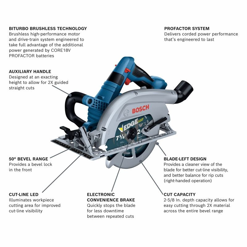 Bosch GKS18V-26LN PROFACTOR 18V Strong Arm 7-1/4 In. Blade Left Circular Saw (Bare Tool)