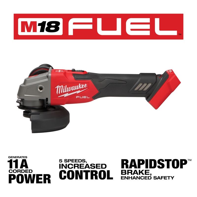 Milwaukee 2889-20 M18 FUEL 4-1/2in / 5in Variable Speed Braking Grinder, Slide Switch Lock-On