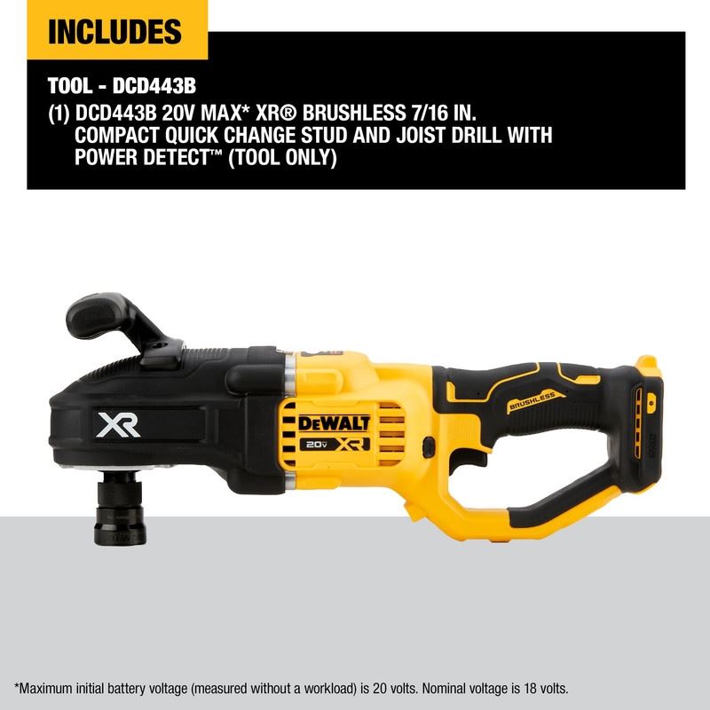 DEWALT DCD443B 20V MAX XR Brushless Cordless 7/16 in. Compact Quick Change Stud and Joist Drill with POWER DETECT Technology (Tool Only)