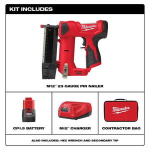 Milwaukee 2540-21 M12 23 Gauge Pin Nailer Kit