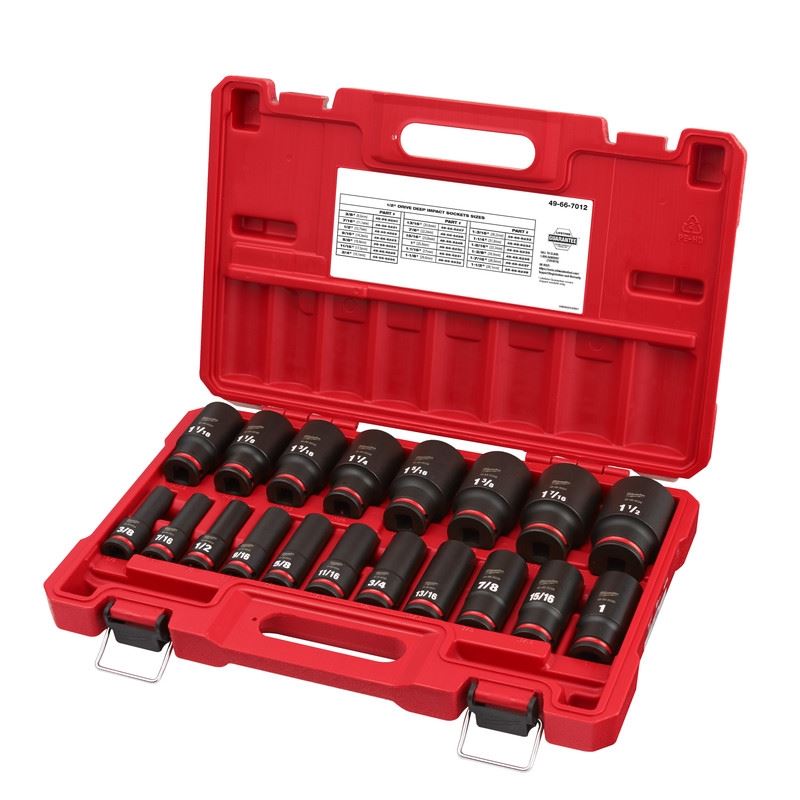 Milwaukee 49-66-7012 19PC SHOCKWAVE Impact Duty 1/2in Drive SAE Deep 6 Point Socket Set