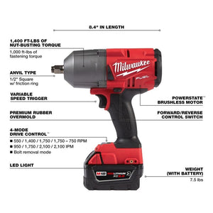 Milwaukee 2767-22R M18 FUEL High Torque 1/2in Impact Wrench with Friction Ring Kit