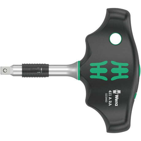 WERA 05023460001 411 A RA T-handle adapter screwdriver with ratchet function, 1/4in, 1/4in x 45 mm