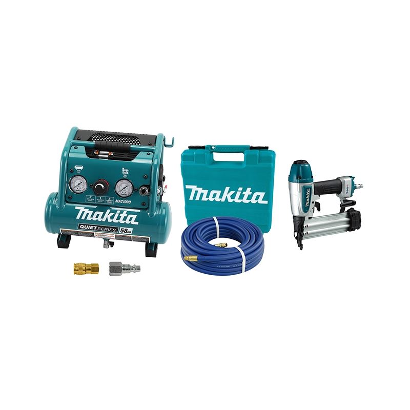 Makita DK0129X1 Quiet Series 0.5 HP, 1 Ga Compact Air Compressor and 18 Gauge Brad Nailer Combo Kit