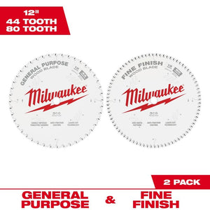 Milwaukee 48-40-1232 Circular Saw Two-Pack Wood Cutting Blades 12in 44T + 80T