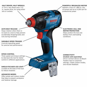 Bosch GXL18V-260B26 18V 2-Tool Combo Kit with Connected-Ready 1/2 In. Hammer Drill/Driver, Connected-Ready Two-In-One 1/4 In. and 1/2 In. Bit/Socket Impact Driver/Wrench, (1) CORE 18V 8.0 Ah Performance Battery and (1) CORE 18V 4.0 Ah Compact Battery