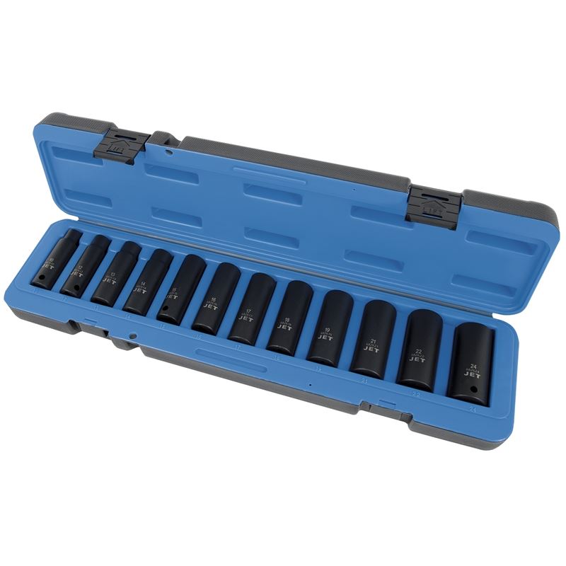 Jet 610310 12 Pc 1/2 Dr Deep Metric Impact Socket Set - 6 Point