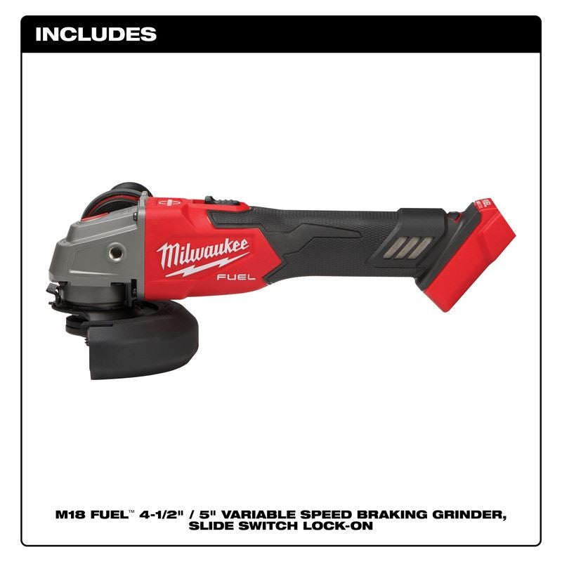 Milwaukee 2889-20 M18 FUEL 4-1/2in / 5in Variable Speed Braking Grinder, Slide Switch Lock-On